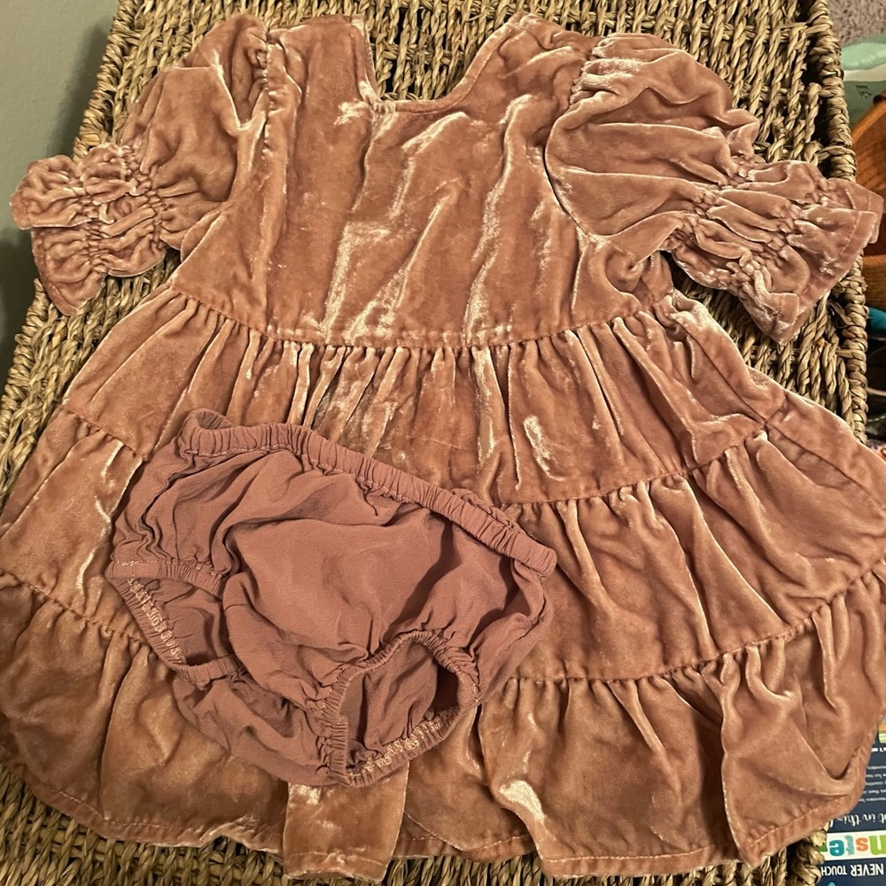 Toddler Pink Velvet Tiered Dress